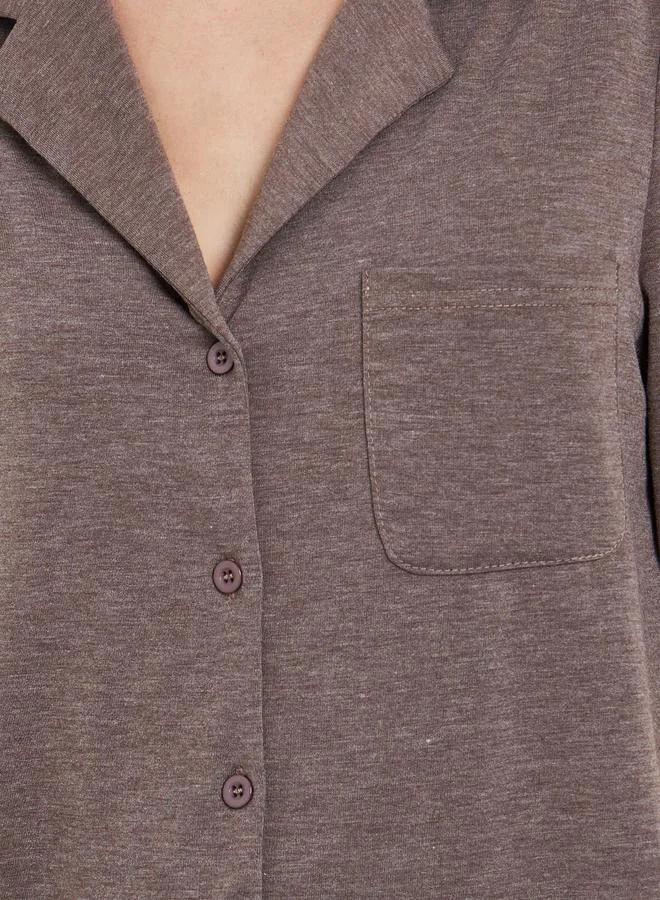 Styli Women Brown Melange Shirt and Pyjama Set